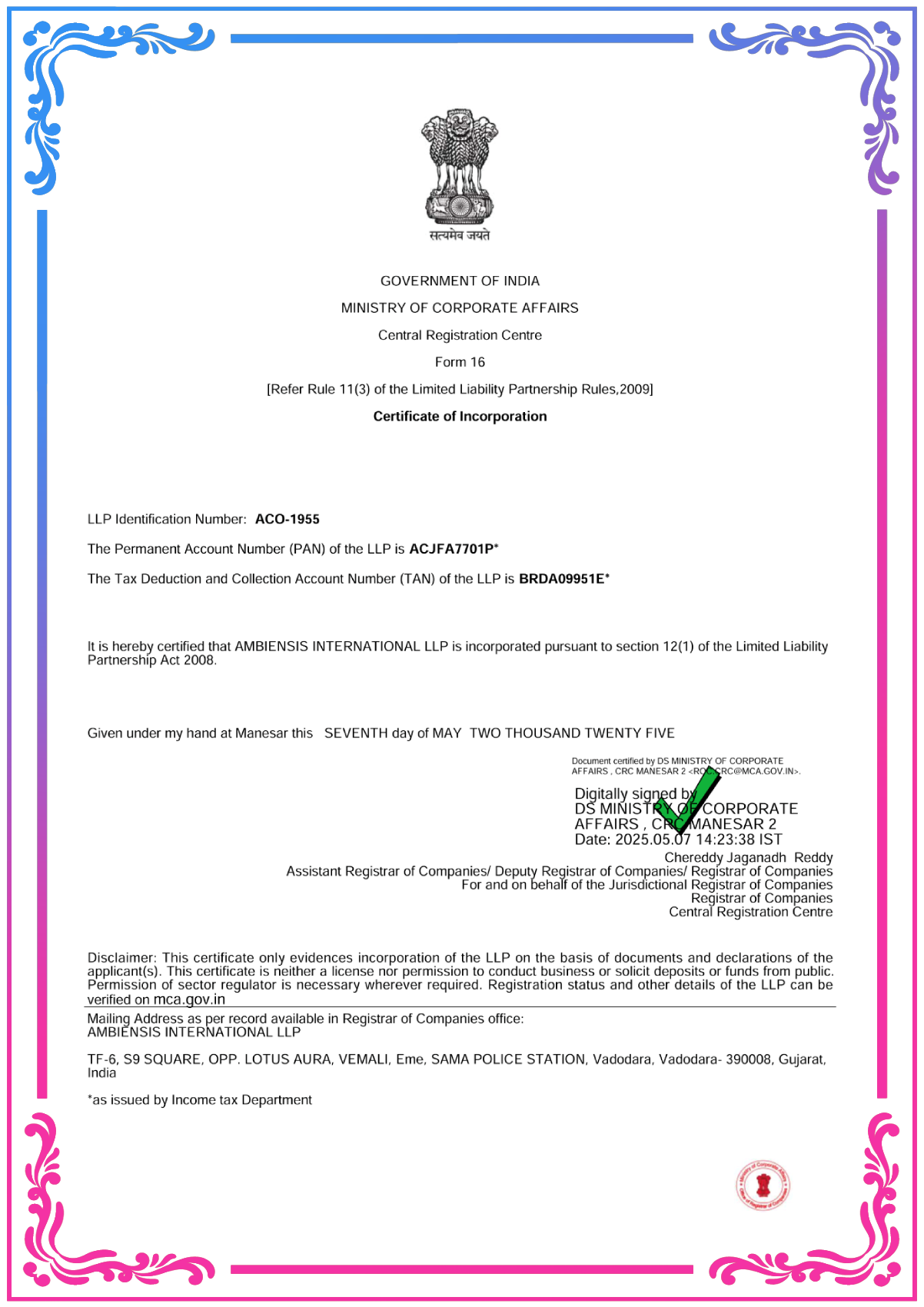 Certificate of Incorporation